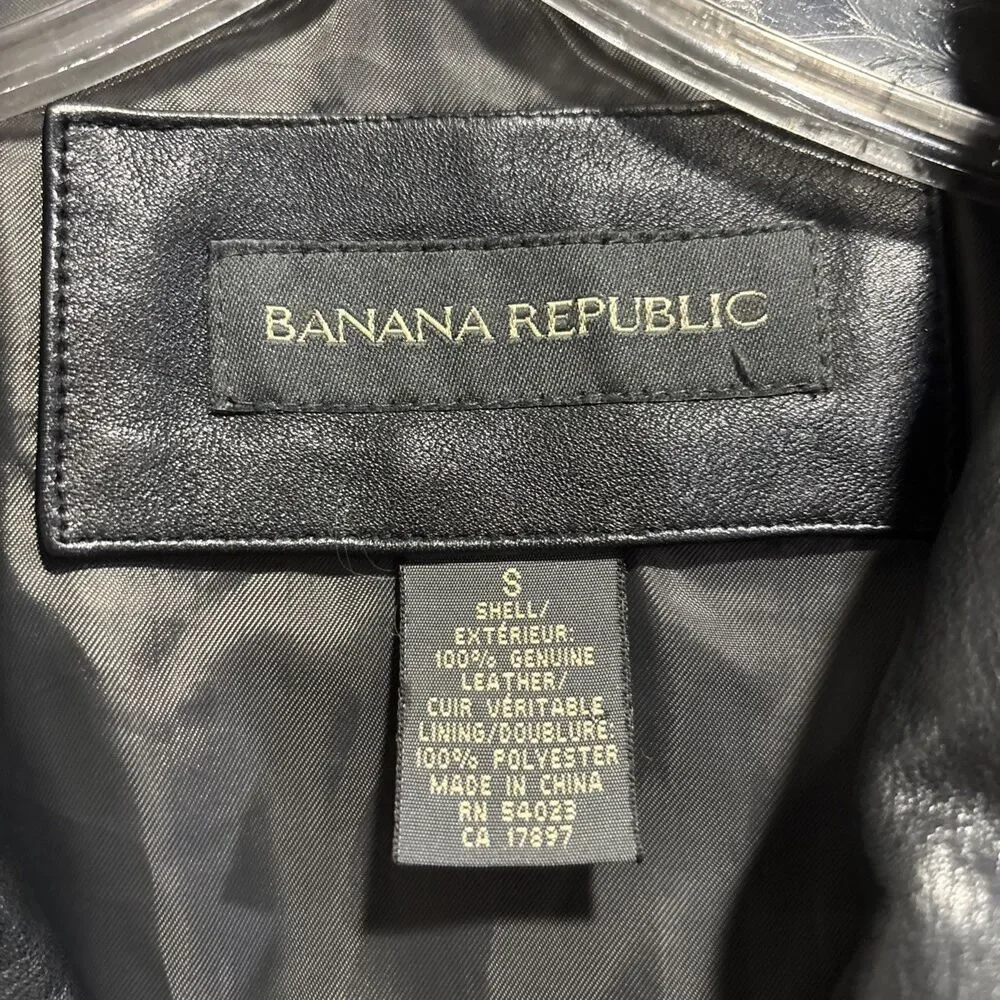 Banana Republic Vintage Coat Jacket Men's Small Black Genuine Leather Button Up